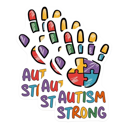 (3 Pack) Autism Awareness Decals - Autism Strong - Puzzle Piece Decals - 3 Inches On Longest Side - Easy Peel & Apply - Made in USA - 3MCS7193