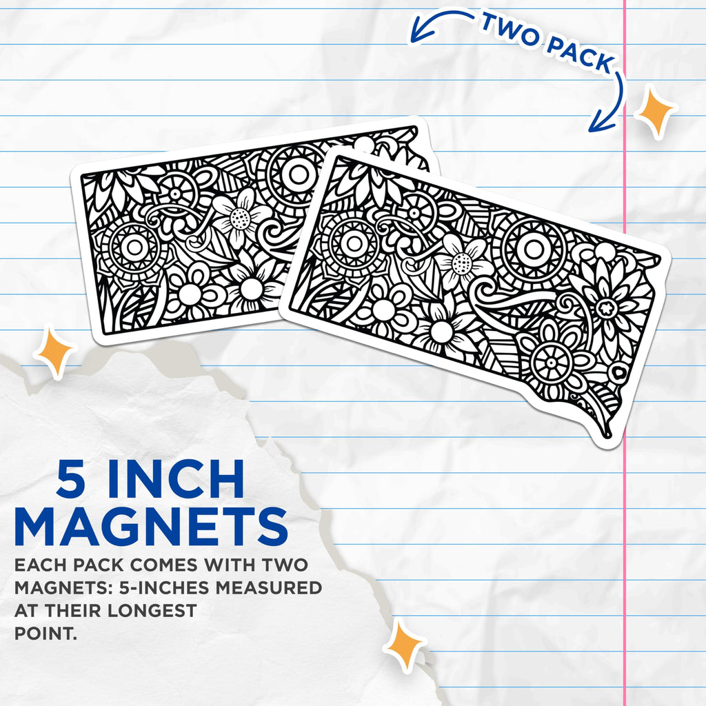 (2 Pack) Floral Doodle Magnets - Black and White Flowers - Decorative Fridge Magnets - 5" On Longest Side - Premium Magnet - for Cars, Refrigerators, Toolboxes, Lockers - Made in USA - MAG17355