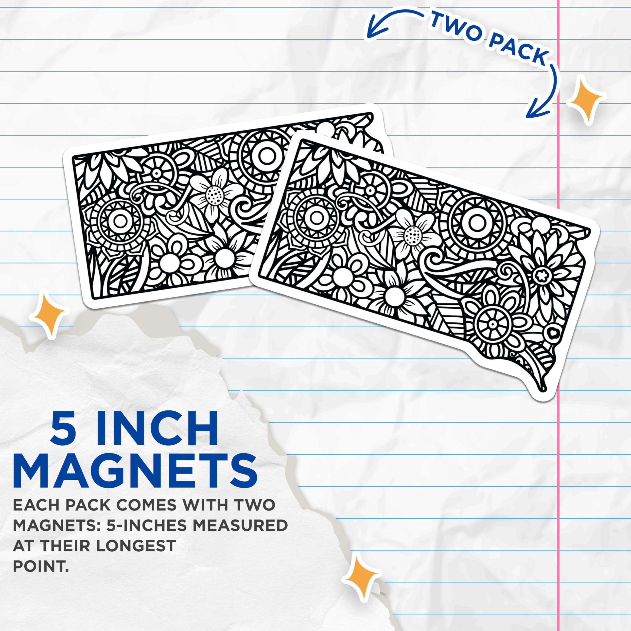 (2 Pack) Floral Doodle Magnets - Black and White Flowers - Decorative Fridge Magnets - 5" On Longest Side - Premium Magnet - for Cars, Refrigerators, Toolboxes, Lockers - Made in USA - MAG17355