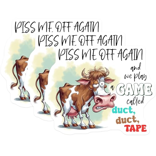 (3 Pack) Funny Cow Decals - Sarcastic Stickers - Piss Me Off Again Decals - 3 Inches On Longest Side - Easy Peel & Apply - Made in USA - 3MCS8475