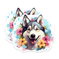 (2 Pack) Siberian Husky Magnets - Floral Dog Art - Happy Pet Lover Decor - 5 Inches On Longest Side - Thick Durable Magnet - Made in USA - MAG24572