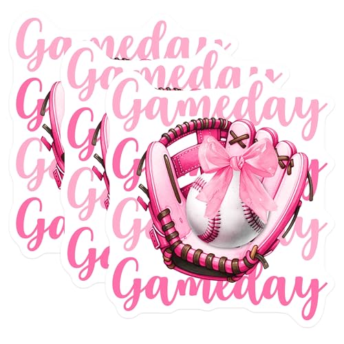 (3 Pack) Pink Baseball Decals - Gameday Softball - Sports Decals - 3 Inches On Longest Side - Easy Peel & Apply - Made in USA - 3MCS2180