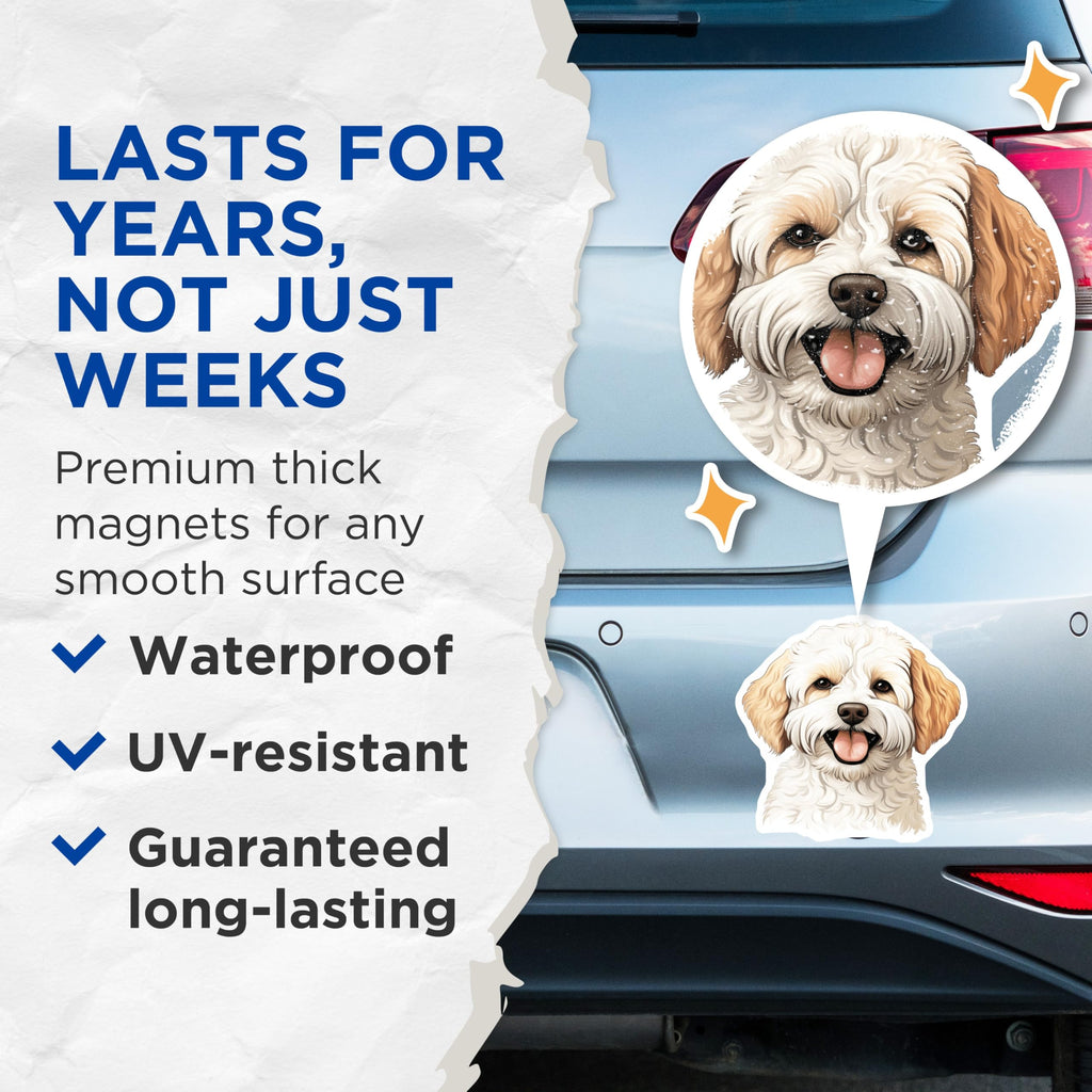 (2 Pack) Cavapoo Dog Magnets - Pet Lover Decor - Dog Mom Dad Fridge Locker Art - 5 Inches On Longest Side - Thick Durable Magnet - Made in USA - MAG30900