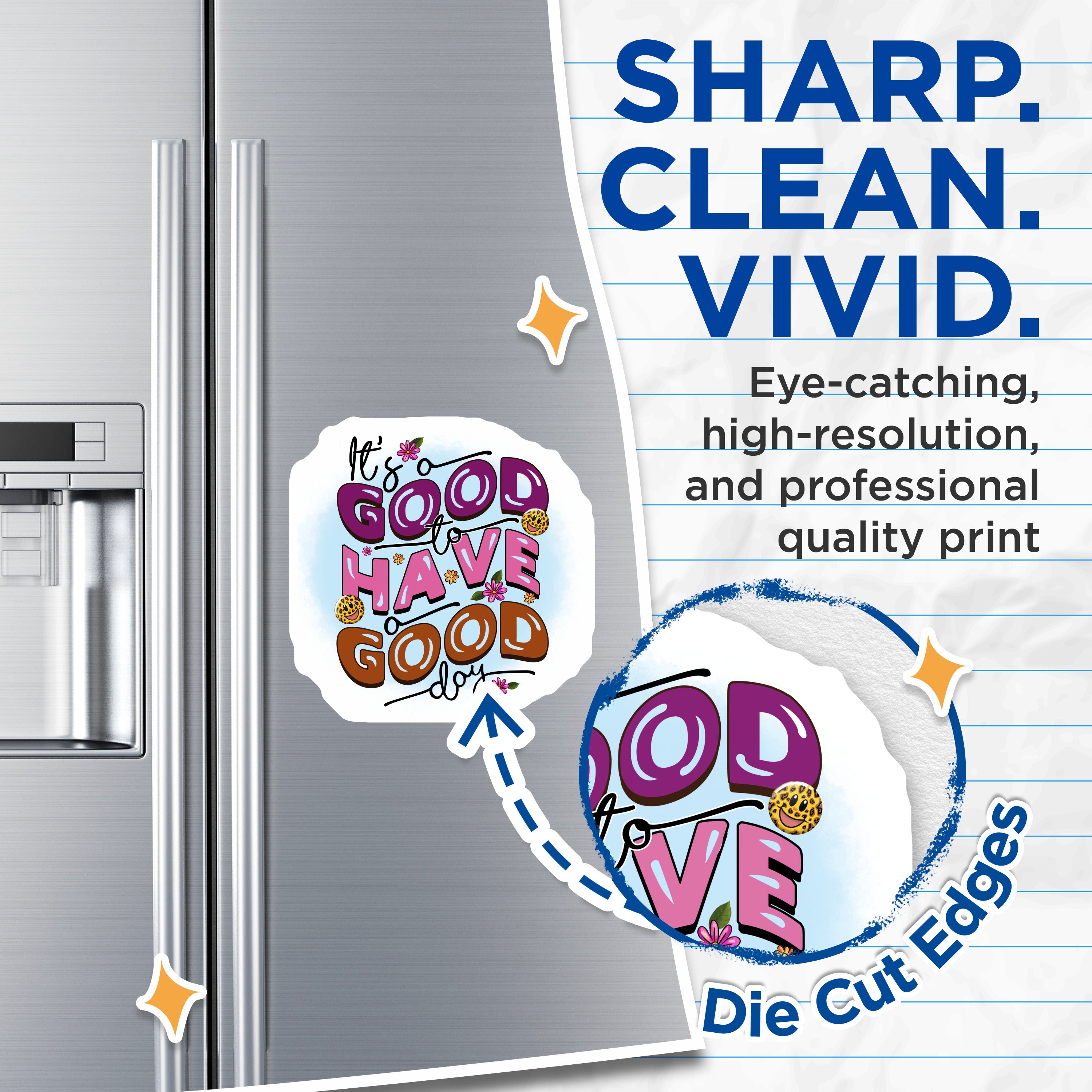 (2 Pack) Good Day Quote Magnets - Retro Smiley Face Decor - Y2K Aesthetic Refrigerator Locker Magnets - 5 Inches On Longest Side - Thick Durable Magnet - Made in USA - MAG37941