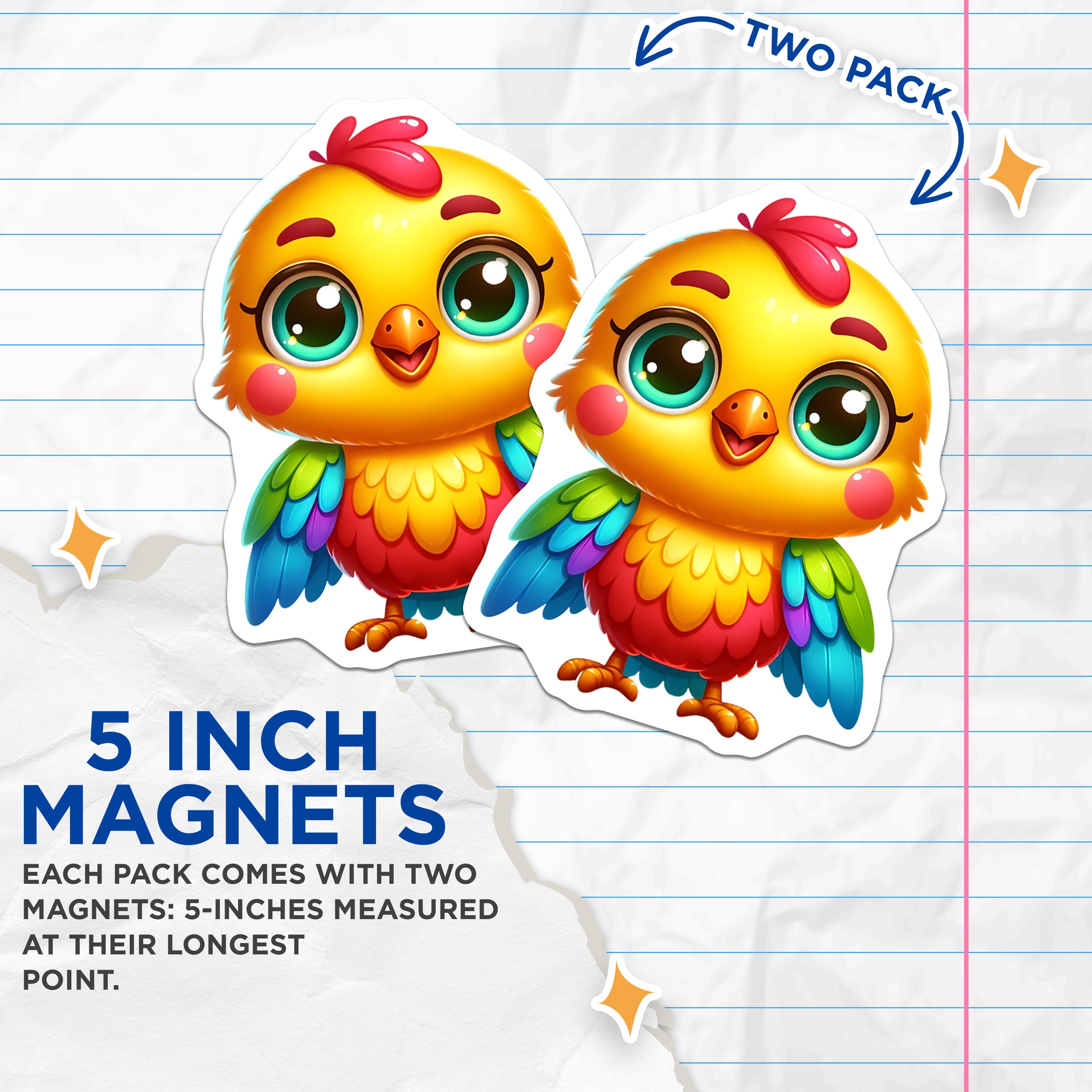 (2 Pack) Cute Baby Chick Magnets - Kawaii Animal Fridge Decor - Vibrant Bird Locker Accessory - 5 Inches On Longest Side - Thick Durable Magnet - Made in USA - MAG39738