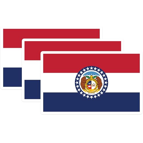 (3 Pack) Missouri State Flag Decals - Laptop Stickers - State Pride Decals - 3 Inches On Longest Side - Easy Peel & Apply - Made in USA - 3MCS0197