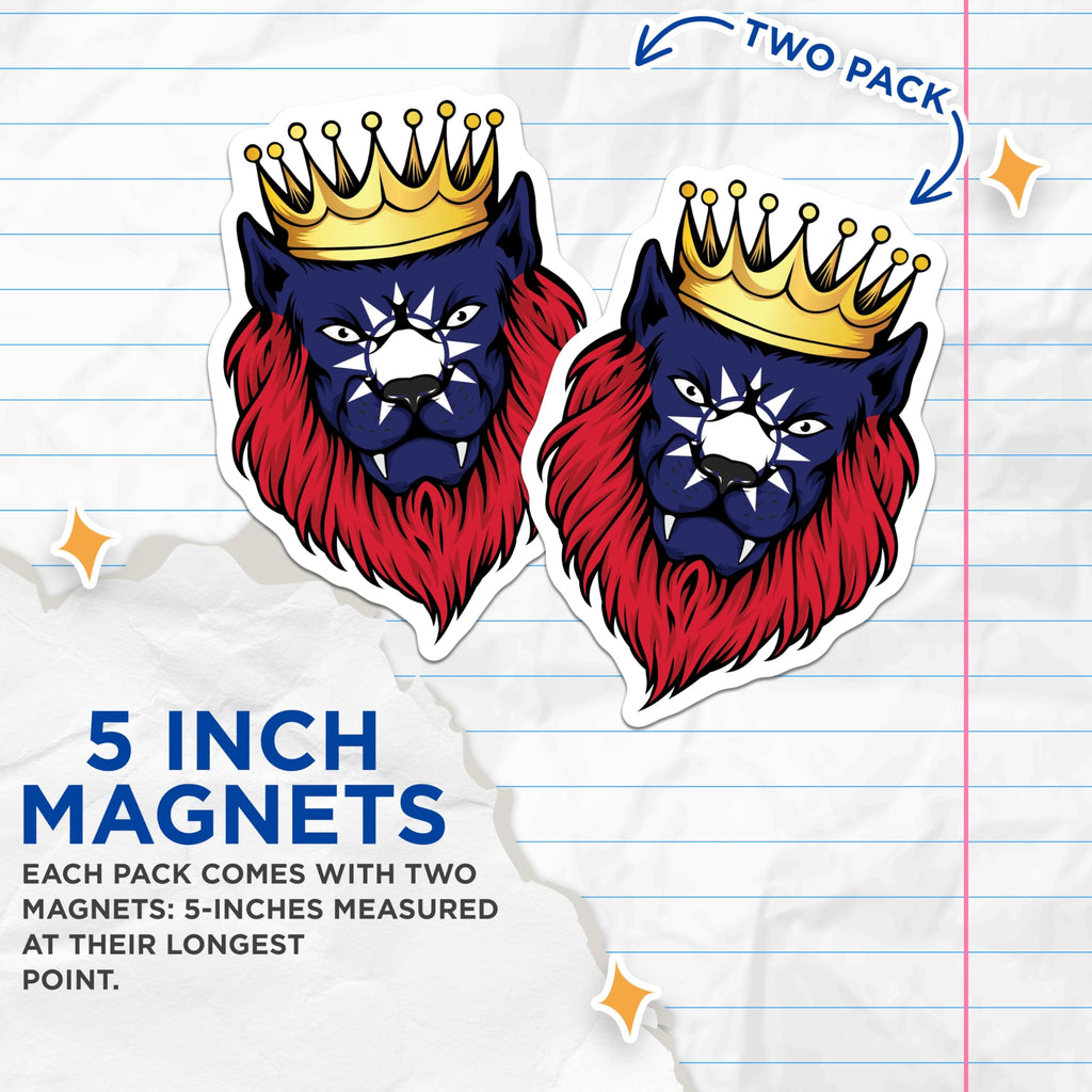 (2 Pack) Lion King Magnets - Crowned Lion Art - Animal Decor Magnets - 5" On Longest Side - Premium Magnet - for Cars, Refrigerators, Toolboxes, Lockers - Made in USA - MAG17742