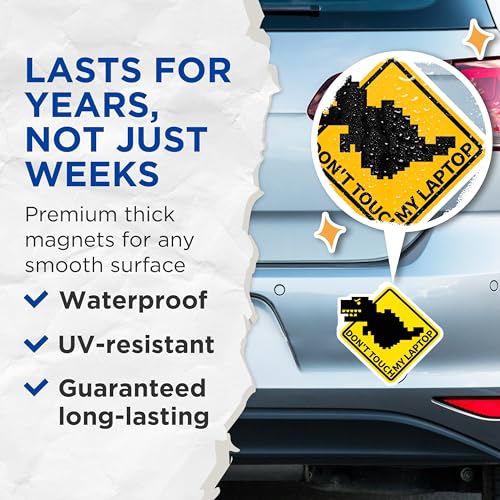 (2 Pack) Dinosaur Caution Sign Magnets - 5" On Longest Side - for Cars, Fridges, Toolboxes - Made in USA - MAG7417