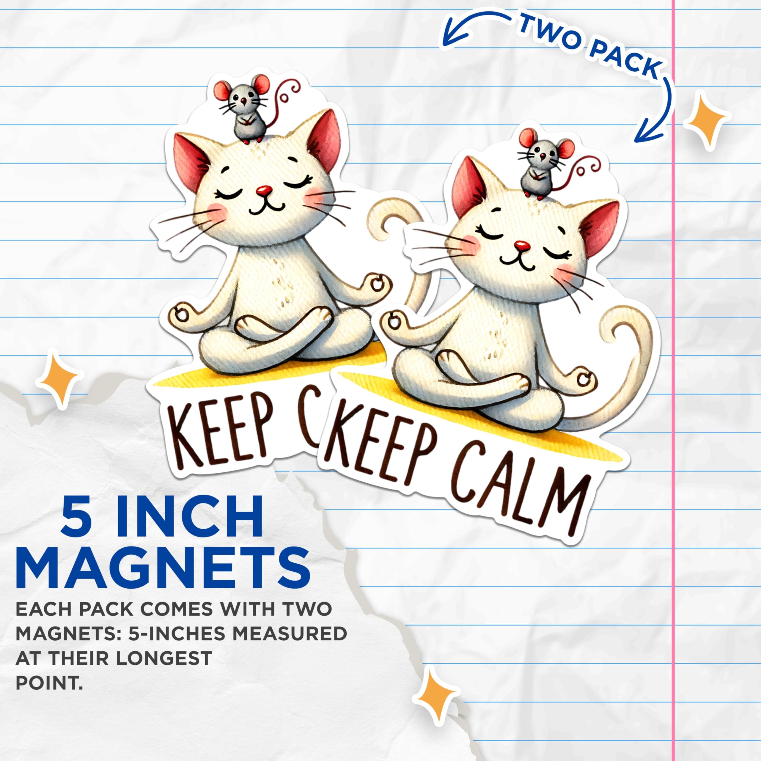 (2 Packs) Keep Calm Meditating Cat Magnets - Cat Meditation Yoga Peace Magnets - 5 Inches On Longest Side - Premium Magnet - for Fridges, Toolboxes, Cars - Made in USA - MAG2427