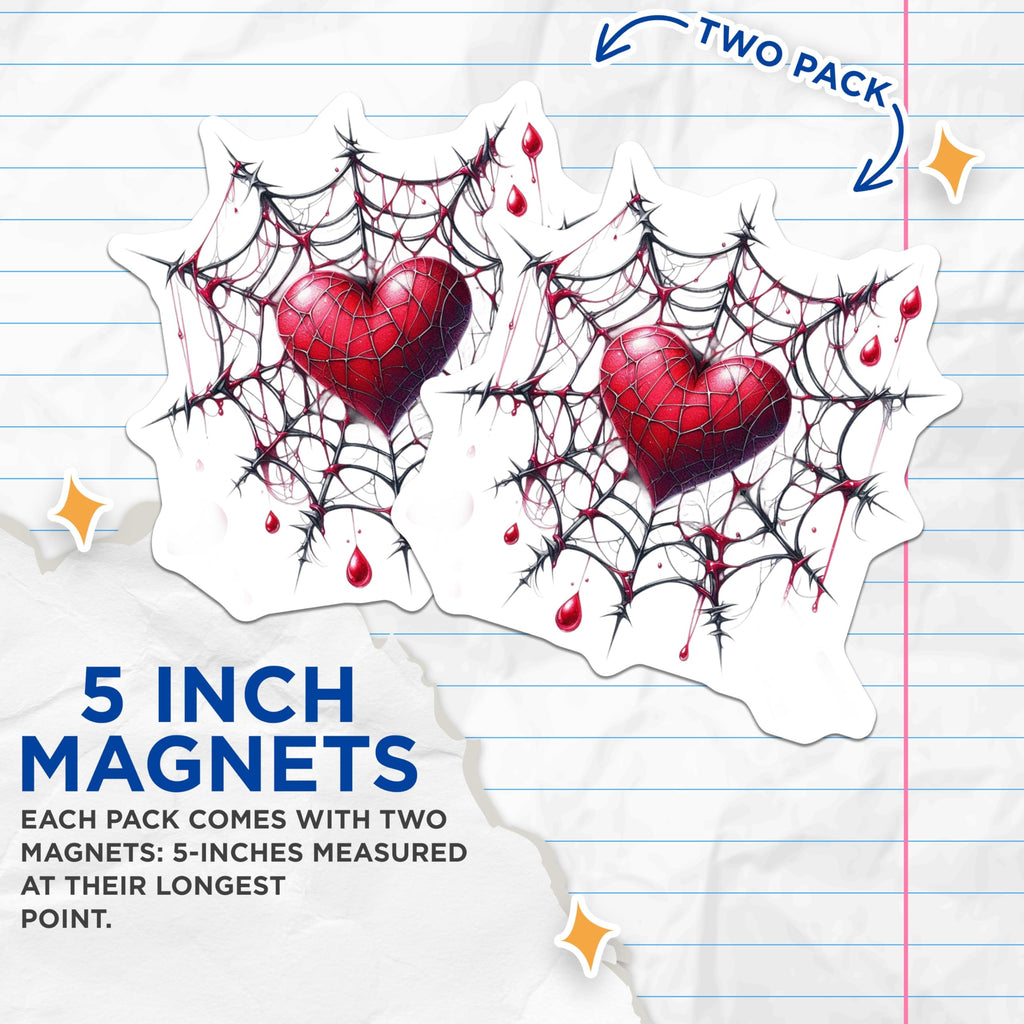 (2 Pack) Spider Heart Magnets - Gothic Romance - Spooky Valentines Day Decors - 5" On Longest Side - Premium Magnet - for Cars, Refrigerators, Toolboxes, Lockers - Made in USA - MAG15223