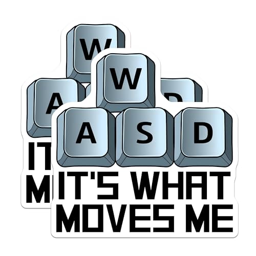(2 Pack) WASD It's What Moves Me Stickers - Gamer Decal - Video Game Lover Accessories - 5" On Longest Side - Sticks to Smooth Flat Surfaces - Made in USA - BMCS7425