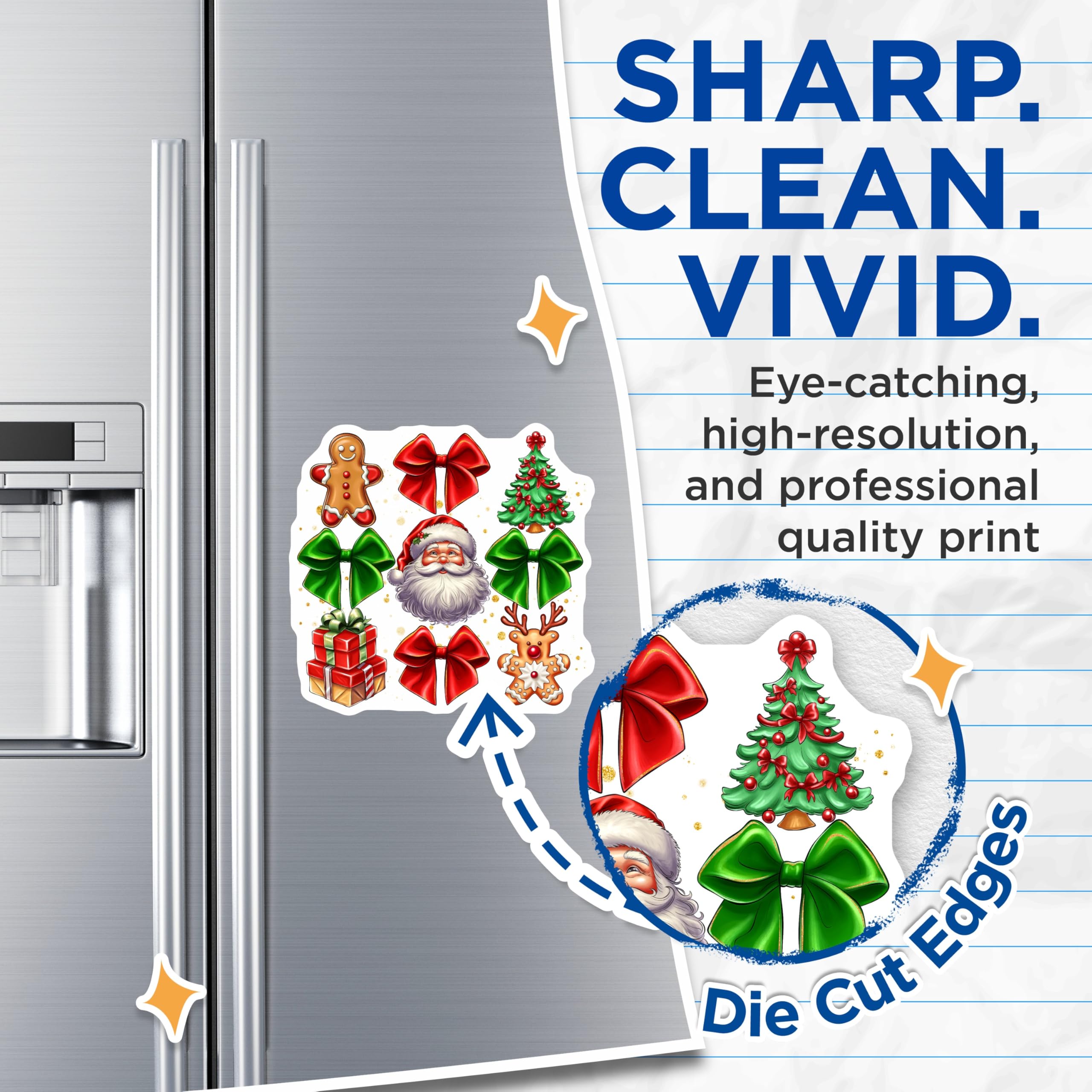 (2 Pack) Christmas Magnets - Holiday Decor Refrigerator Decor Santa Gingerbread Reindeer - Festive Kitchen Locker Magnets - 5 Inches On Longest Side - Thick Durable Magnet - Made in USA - MAG26186