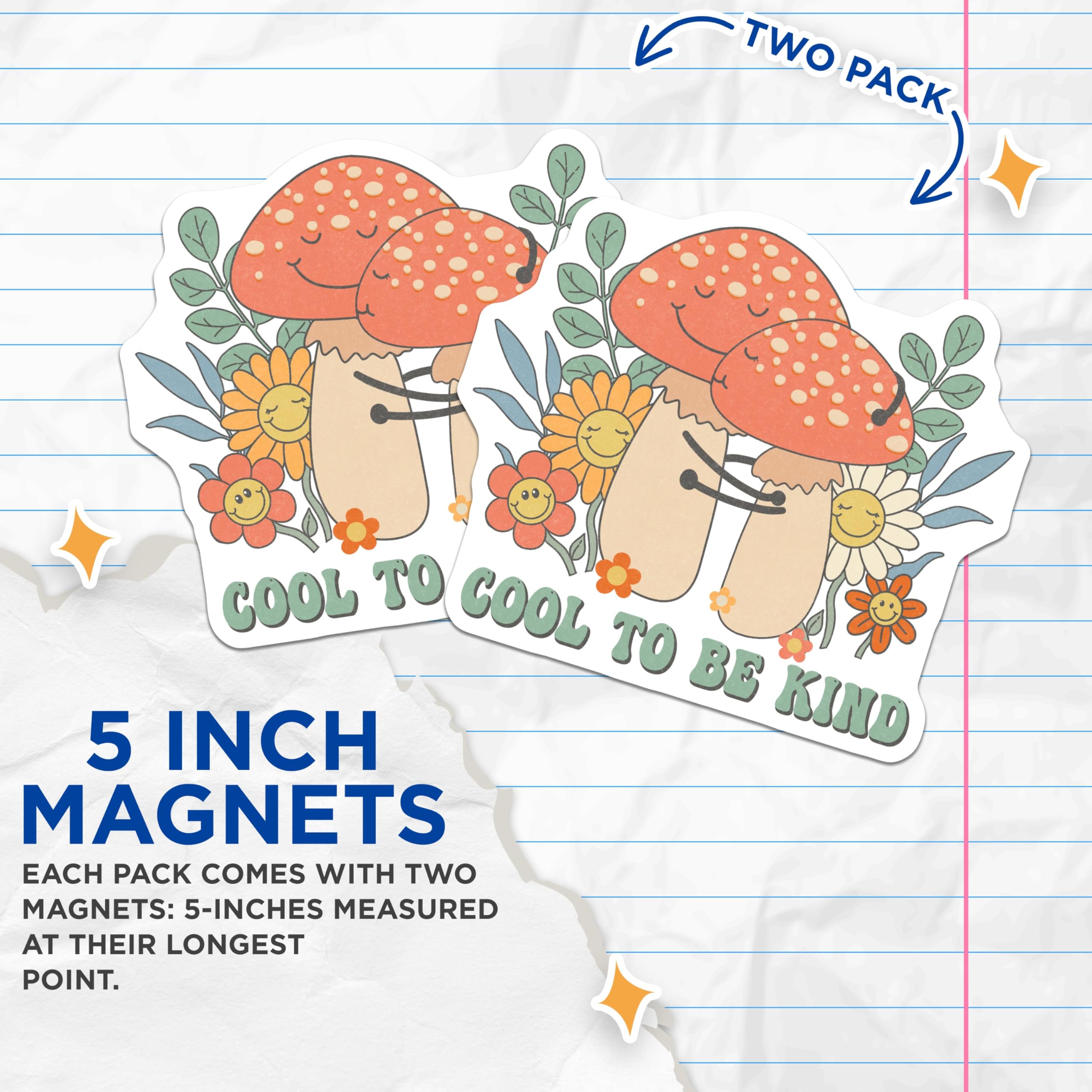 (2 Pack) Mushroom Hug Magnets - Cool to Be Kind - Positive Message Magnet - 5" On Longest Side - Premium Magnet - for Cars, Refrigerators, Toolboxes, Lockers - Made in USA - MAG16396