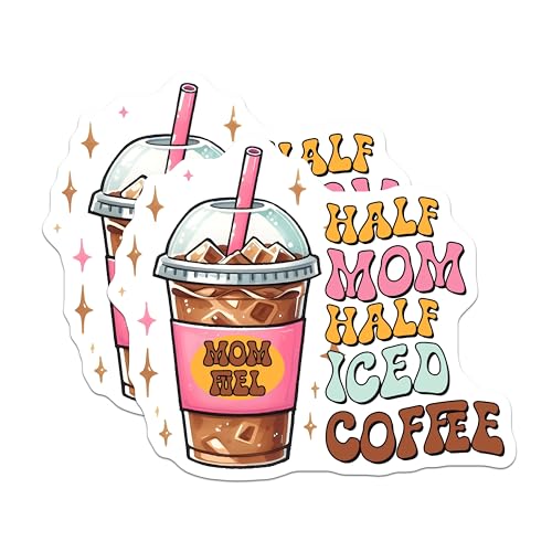 (2 Pack) Half Mom Half Iced Coffee Magnets - Cute Coffee Lover - 5" On Longest Side - for Cars, Fridges, Toolboxes - Made in USA - MAG7526
