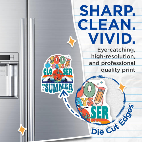 (2 Pack) 100 Days Summer Vacation Magnets - Retro School Teacher - Beach Surfing Student - 5 Inches On Longest Side - Thick Durable Magnet - Made in USA - MAG19274