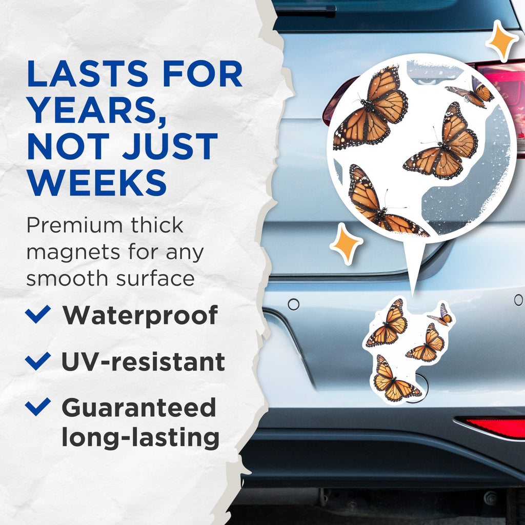 (2 Pack) Butterfly Magnets - Monarch Butterfly Decor - Fridge Magnets - 5" On Longest Side - Premium Magnet - for Cars, Refrigerators, Toolboxes, Lockers - Made in USA - MAG16187