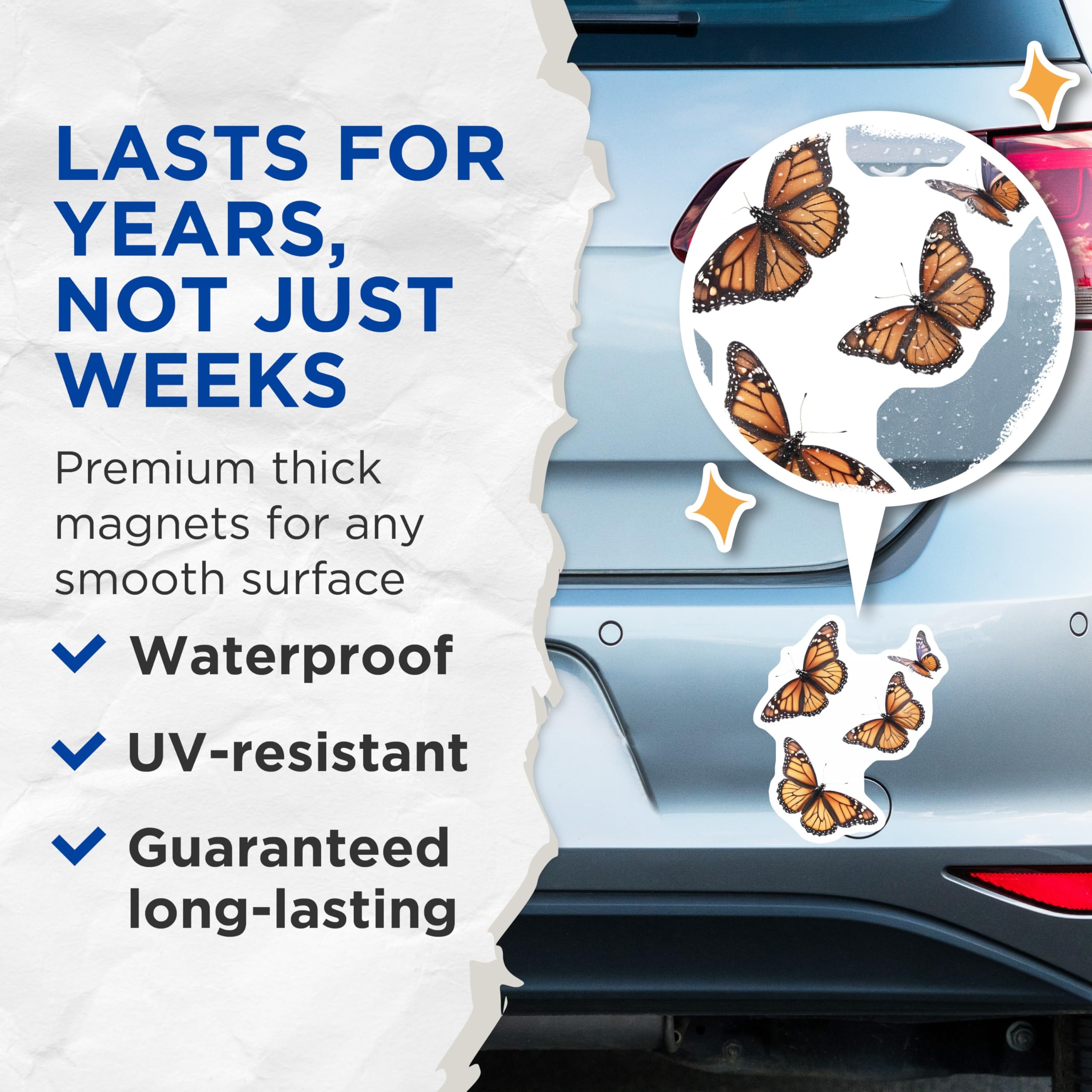 (2 Pack) Butterfly Magnets - Monarch Butterfly Decor - Fridge Magnets - 5" On Longest Side - Premium Magnet - for Cars, Refrigerators, Toolboxes, Lockers - Made in USA - MAG16187