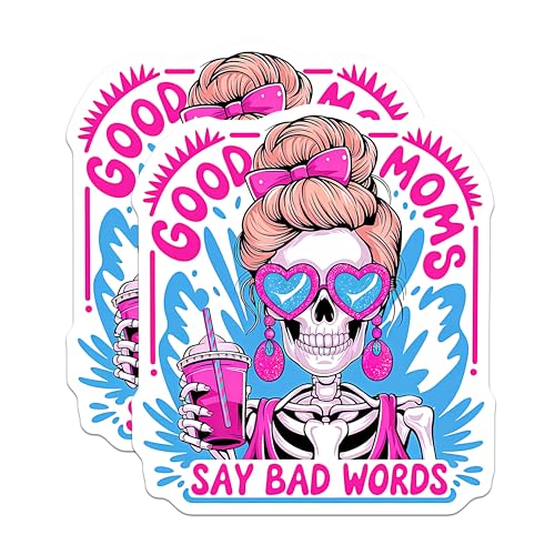 (2 Pack) Good Moms Say Bad Words Magnets - Funny Mom Skeleton - Humor Kitchen Fridge Decor, Sarcastic Quotes - 5" On Longest Side - for Cars, Fridges, Toolboxes - Made in USA - MAG7199