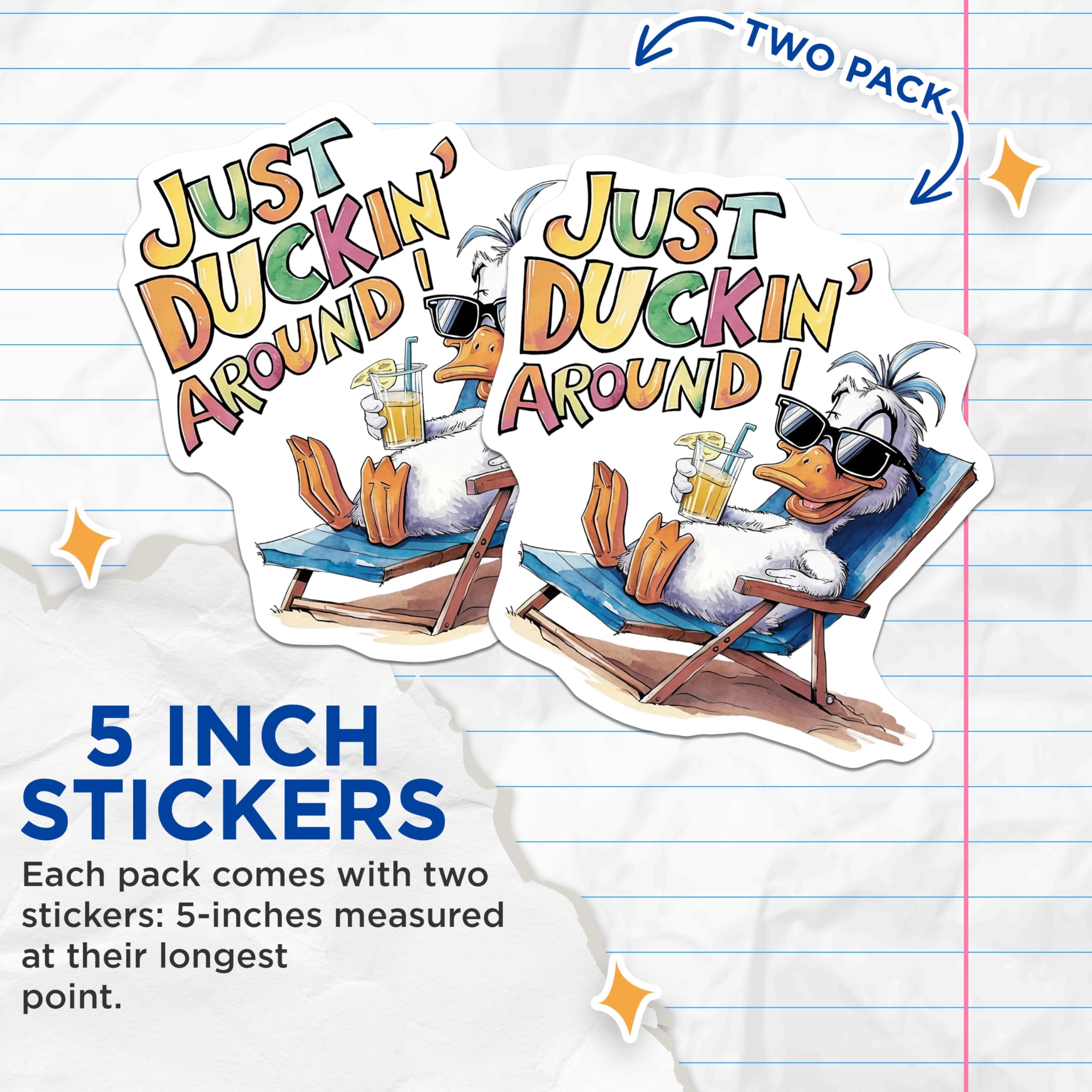 (2 Pack) Funny Cartoon Duck Stickers - Just Duckin Around - 5" On Longest Side - Sticks to Smooth Flat Surfaces - Made in USA - BMCS8542 - BMCS8542