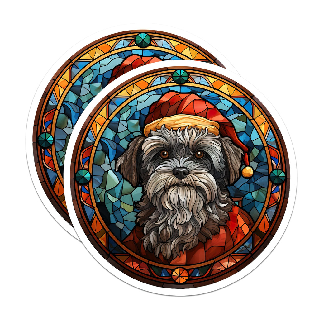 (2 Pack) Christmas Dog Magnets - Stained Glass Schnauzer Pet Art - Festive Holiday Refrigerator Decor - 5 Inches On Longest Side - Thick Durable Magnet - Made in USA - MAG26714