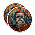 (2 Pack) Christmas Dog Magnets - Stained Glass Schnauzer Pet Art - Festive Holiday Refrigerator Decor - 5 Inches On Longest Side - Thick Durable Magnet - Made in USA - MAG26714