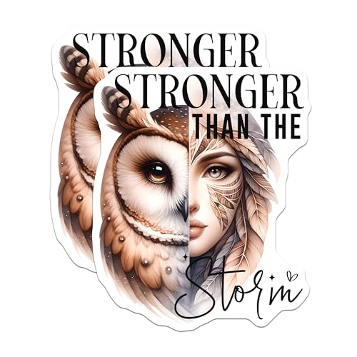 (2 Pack) Owl and Woman Art Stickers - Stronger Than The Storm - 5" On Longest Side - Sticks to Smooth Flat Surfaces - Made in USA - BMCS9244 - BMCS9244