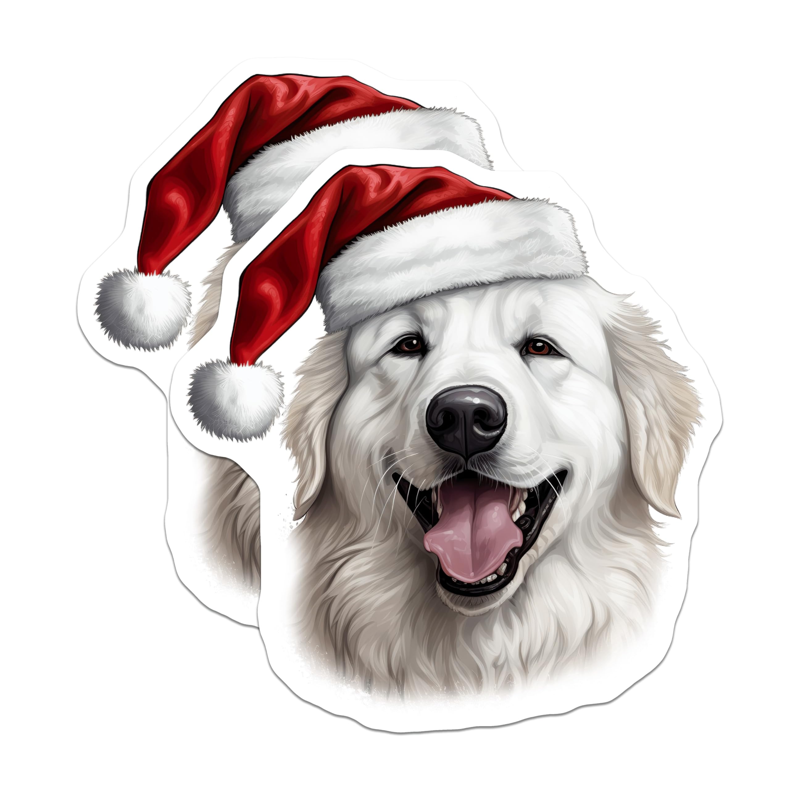 (2 Pack) Christmas Dog Magnets - Santa Hat Dog - White Fluffy Dog Decor - 5 Inches On Longest Side - Thick Durable Magnet - Made in USA - MAG27620