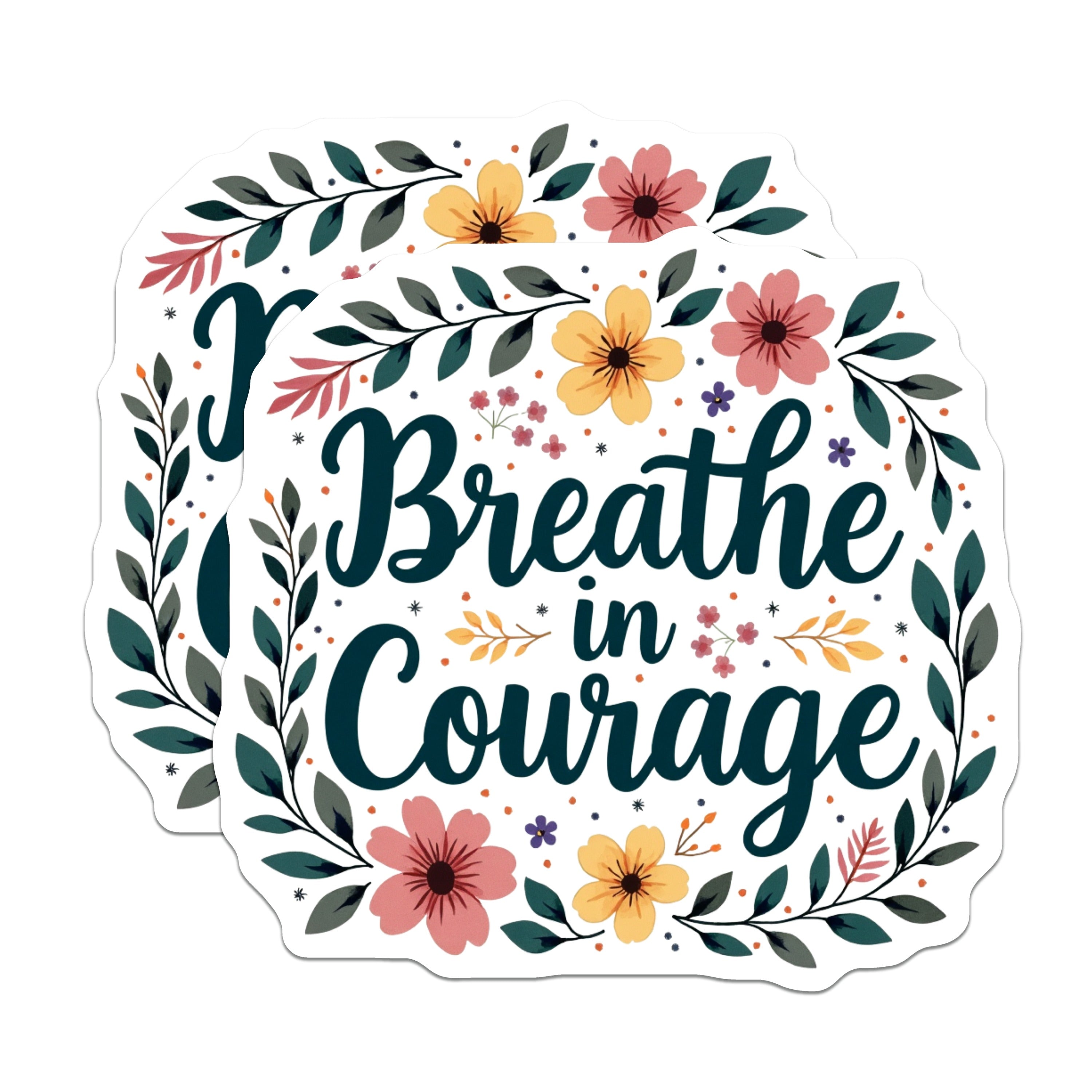 (2 Pack) Breathe in Courage Magnets - Inspirational Quote Decor - Mental Health Self Care Floral - 5 Inches On Longest Side - Thick Durable Magnet - Made in USA - MAG39514