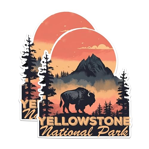 (2 Packs) Yellowstone National Park Magnets - Yellowstone National Magnets - 5 Inches On Longest Side - Premium Magnet - for Fridges, Toolboxes, Cars - Made in USA - MAG2546
