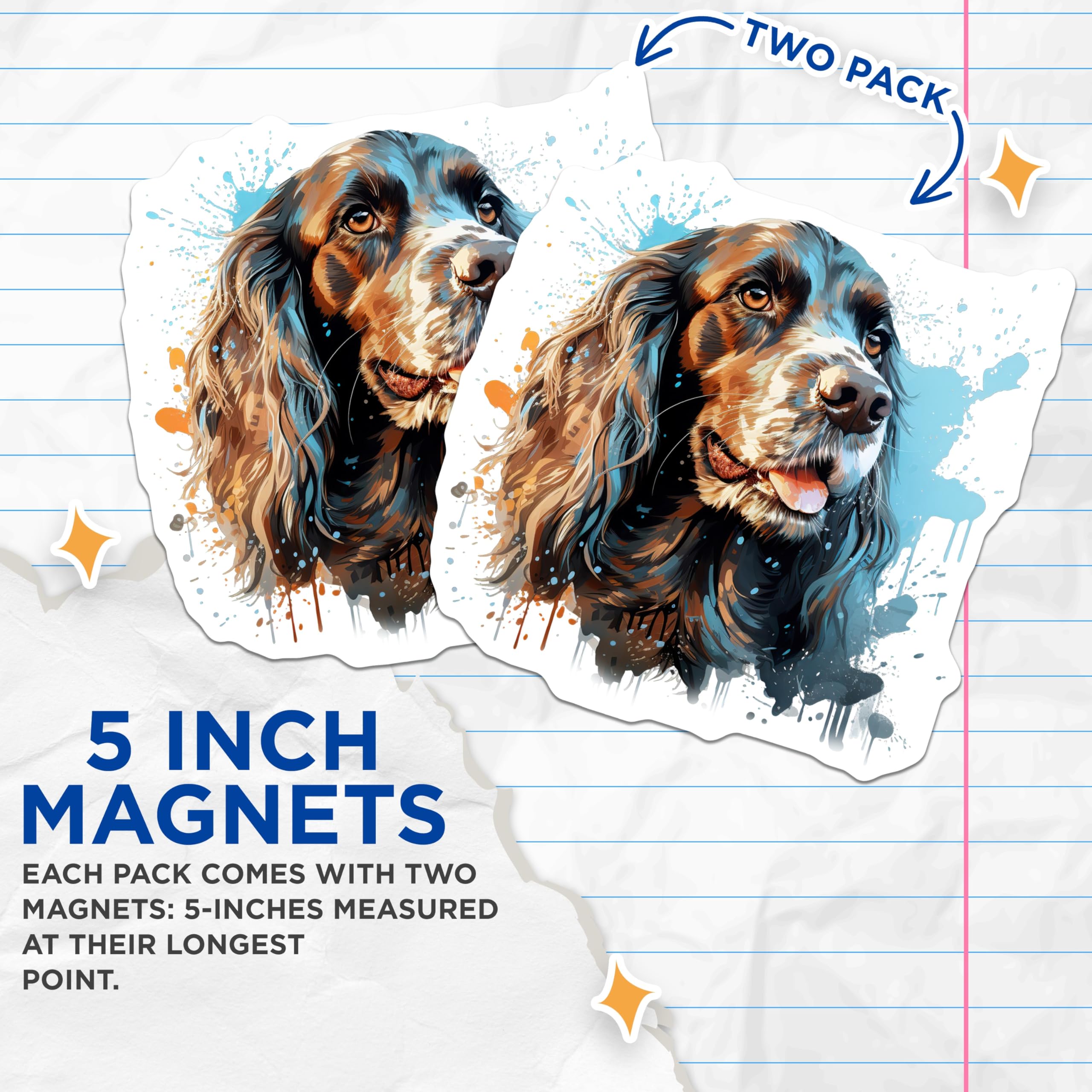 (2 Pack) Cocker Spaniel Art Magnets - Vibrant Dog Lover Decor - Unique Pet Portrait Fridge Accessories - 5 Inches On Longest Side - Thick Durable Magnet - Made in USA - MAG25552