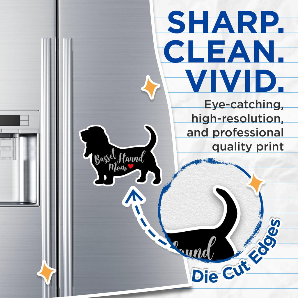 (2 Packs) Basset Hound Mom Magnets - Basset Hound Mom Dog Breed Magnets - 5 Inches On Longest Side - Premium Magnet - for Fridges, Toolboxes, Cars - Made in USA - MAG2453