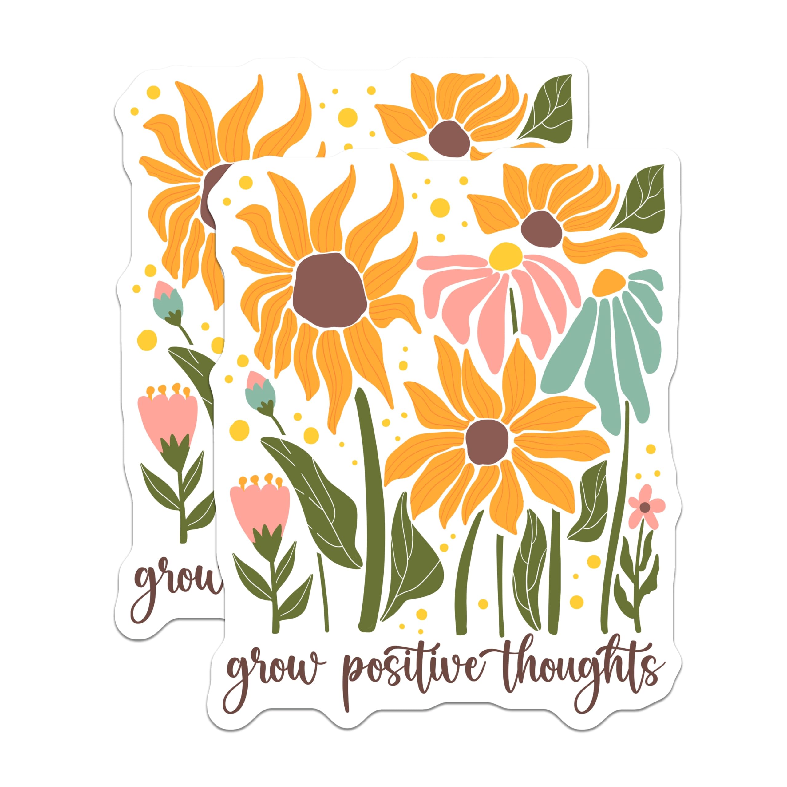 (2 Pack) Floral Magnets - Sunflower Magnets - Grow Positive Thoughts Home Decor Magnets - 5" On Longest Side - Premium Magnet - for Cars, Refrigerators, Toolboxes, Lockers - Made in USA - MAG17358
