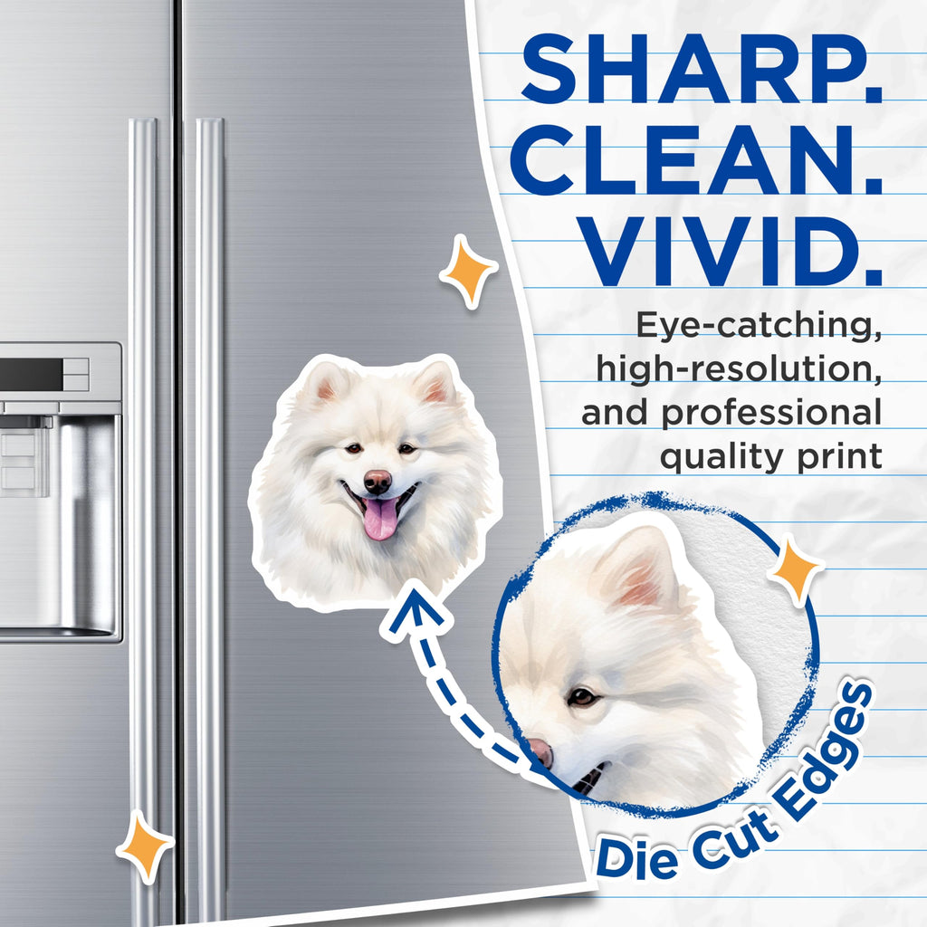 (2 Pack) Samoyed Dog Magnets - White Fluffy Dog Art - Pet Lover Refrigerator Decor - Happy Dog Parent - 5 Inches On Longest Side - Thick Durable Magnet - Made in USA - MAG30735