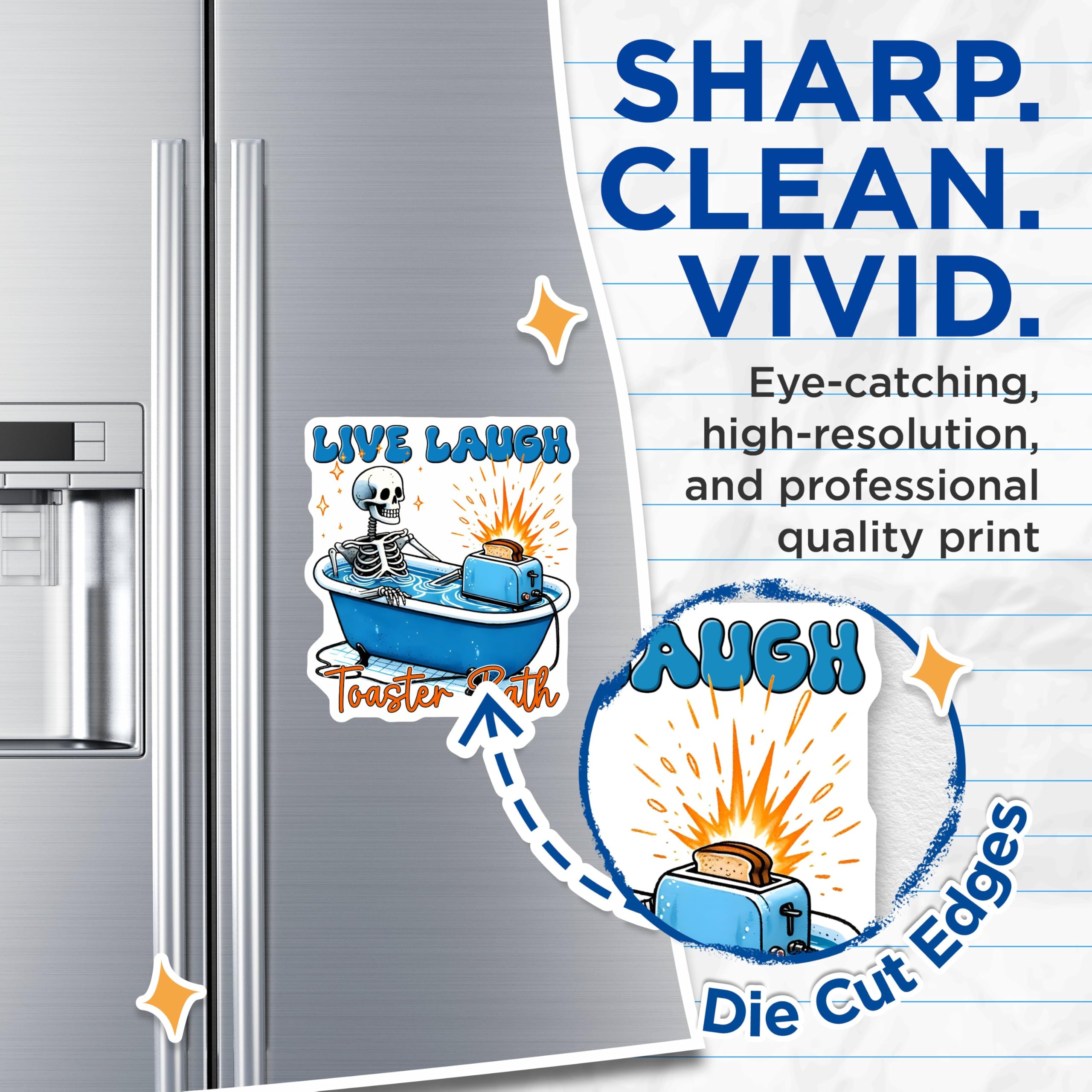 (2 Pack) Live Laugh Toaster Bath Magnet - Quirky Skeleton Decor - 5" On Longest Side - Sticks to Smooth Flat Surfaces - Made in USA - MAG9777
