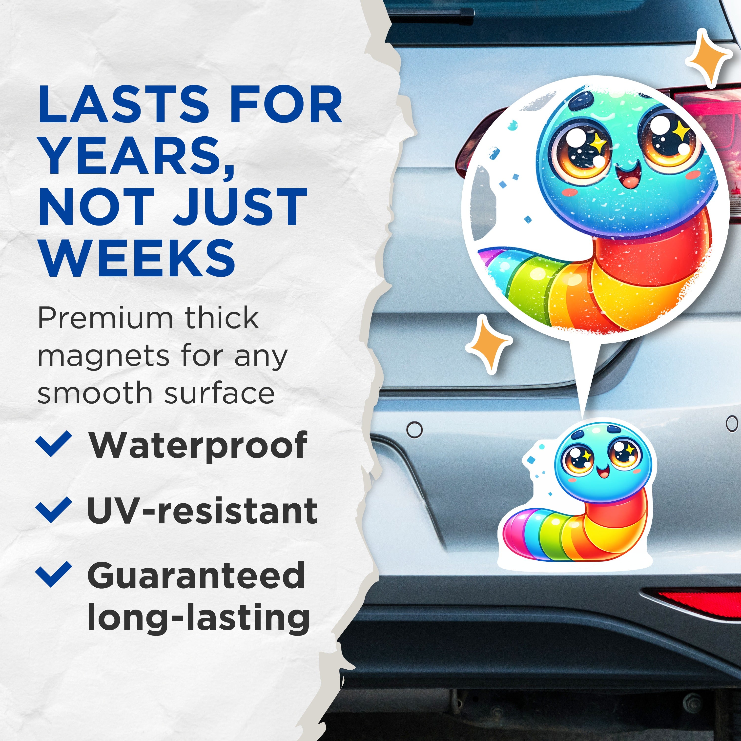 (2 Pack) Cute Rainbow Worm Magnets - Kawaii Aesthetic Fridge Decor - Cheerful Locker Accessories - Vibrant Cartoon Bug Magnet - Happy - 5" - Thick Durable Magnet - Made in USA - MAG39700