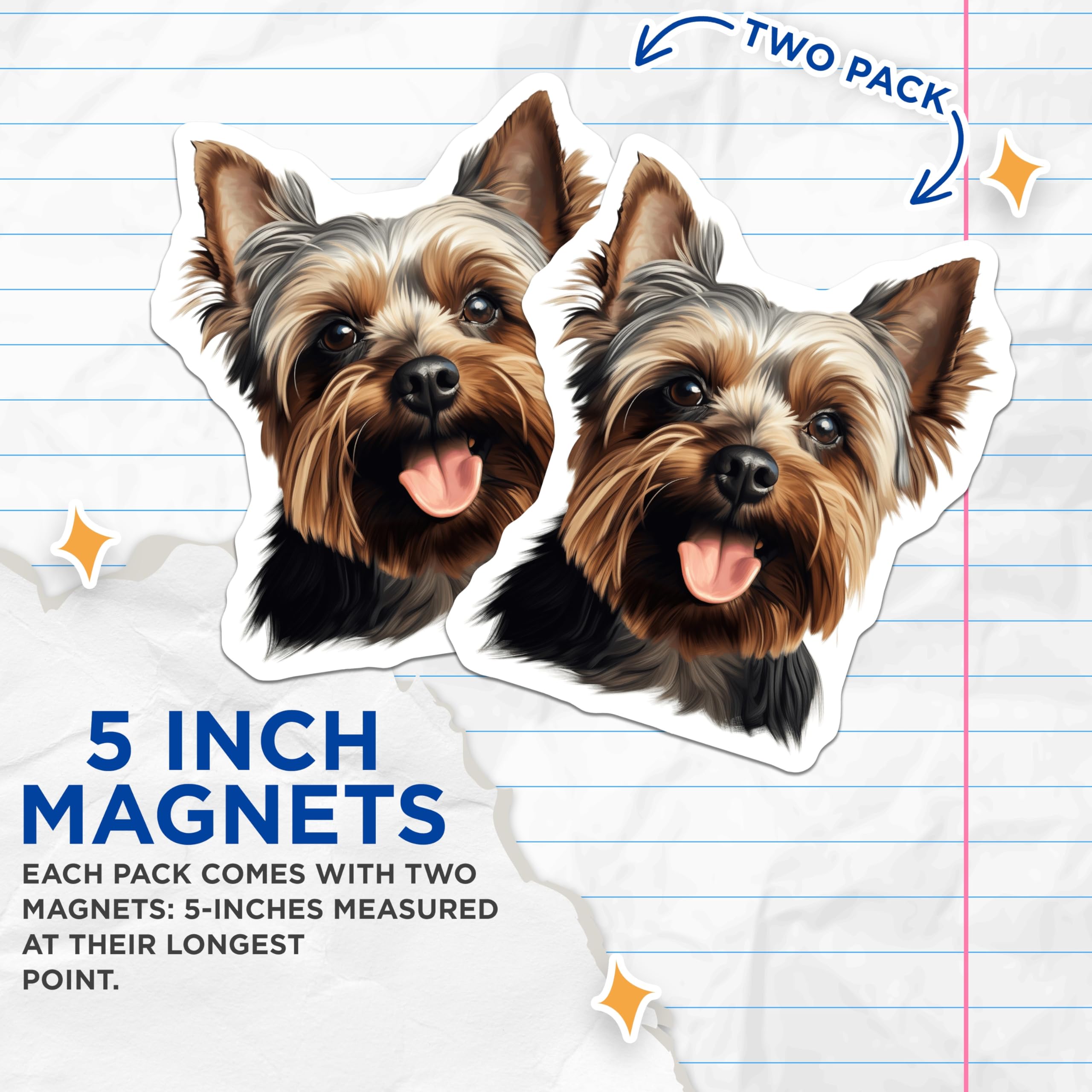 (2 Pack) Yorkshire Terrier Magnets - Yorkie Dog Lover Decor - Pet Parent Refrigerator Magnets - 5 Inches On Longest Side - Thick Durable Magnet - Made in USA - MAG25310