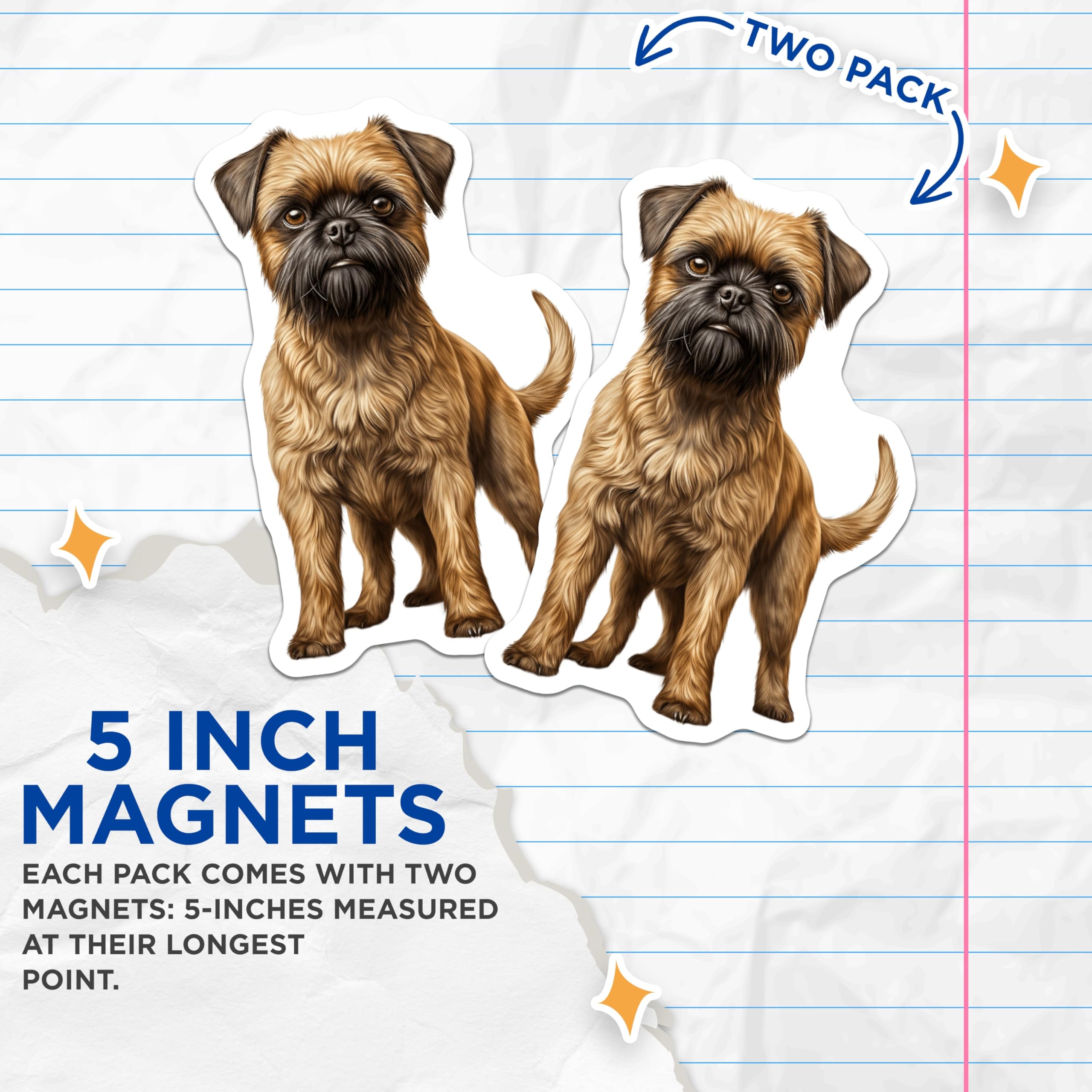 (2 Pack) Brussels Griffon Magnets - Dog Breed Portrait - Pet Lover Home Decor - Dog Mom Dad Decor - 5 Inches On Longest Side - Thick Durable Magnet - Made in USA - MAG25554