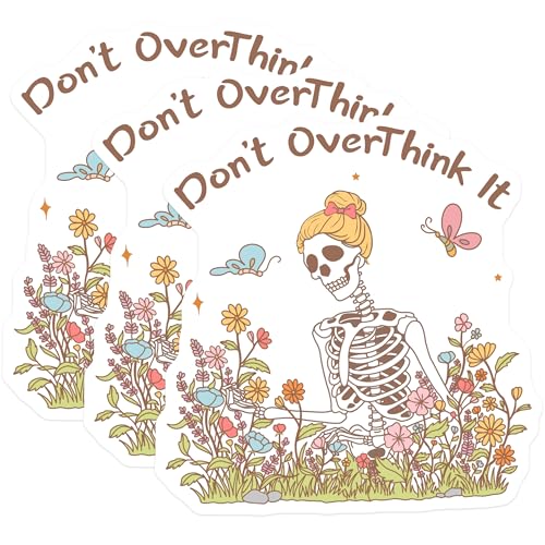 (3 Pack) Don't Overthink It Decals - Skeleton Decal - Positive Affirmation Decal- 3 Inches On Longest Side - Easy Peel & Apply - Made in USA - 3MCS5461
