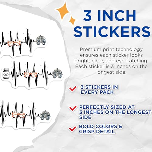 (3 Pack) Optometry Eye Exam Decals - Optometrist Eyeglasses - Vision Laptop Decal - 3 Inches On Longest Side - Easy Peel & Apply - Made in USA - 3MCS6845
