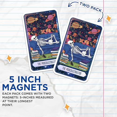 (2 Pack) Skeleton on Couch Magnet - Relaxed Skeleton Art - Quirky Home Decor - Fun Skeleton Illustration - 5" On Longest Side - Sticks to Smooth Flat Surfaces - Made in USA - MAG9982