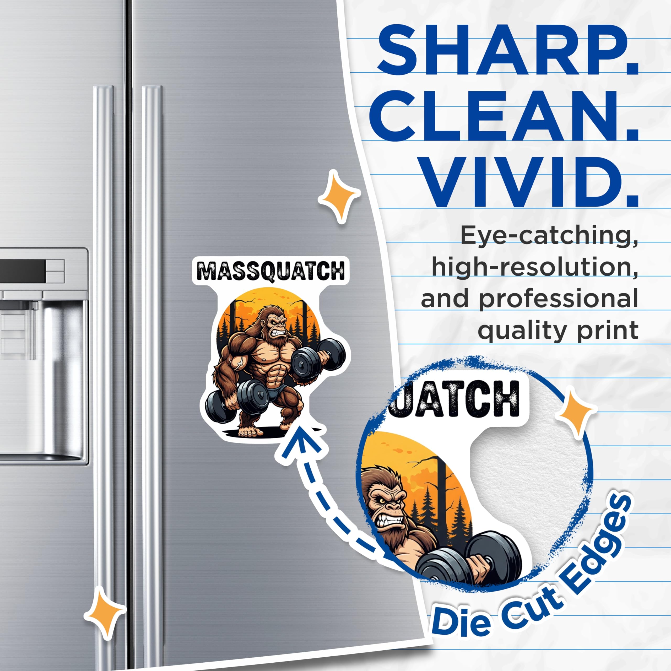 (2 Pack) Massquatch Magnets - Bigfoot Bodybuilder Art - Funny Gym Motivation - Workout Lover Decor - 5 Inches On Longest Side - Thick Durable Magnet - Made in USA - MAG22706