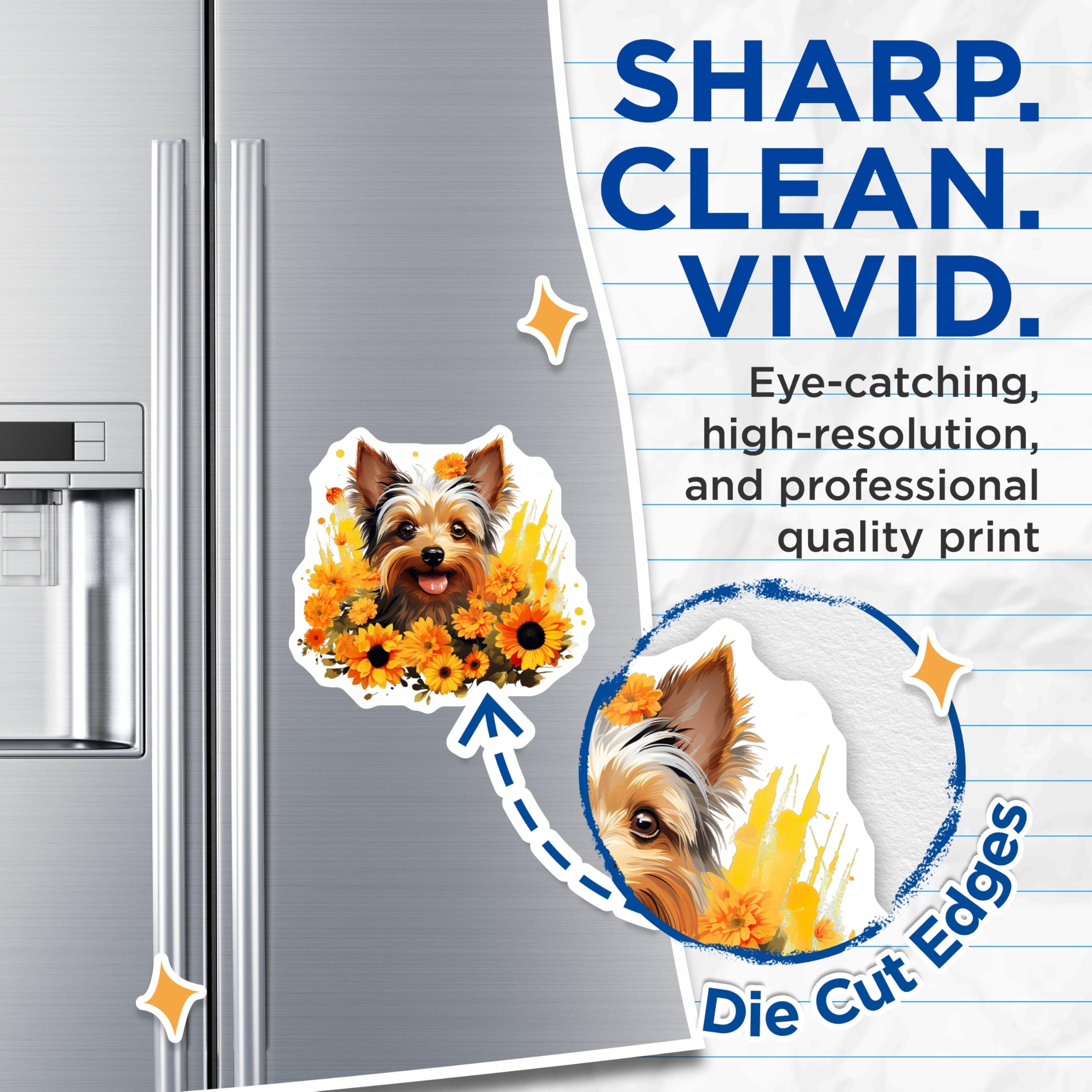 (2 Pack) Yorkie Dog Magnets - Cute Yorkshire Terrier Pet Decor - Floral Animal Lover Refrigerator - 5 Inches On Longest Side - Thick Durable Magnet - Made in USA - MAG30520