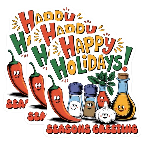 (3 Pack) Happy Holidays Decals - Seasons Greeting - Food Pun Kitchen Stickers - 3 Inches On Longest Side - Easy Peel & Apply - Made in USA - 3MCS6386