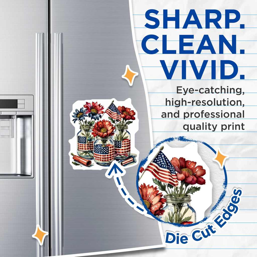 (2 Pack) Fourth of July Magnets - Patriotic Flowers - American Flag Home Decor - 5" On Longest Side - Premium Magnet - for Cars, Refrigerators, Toolboxes, Lockers - Made in USA - MAG16247