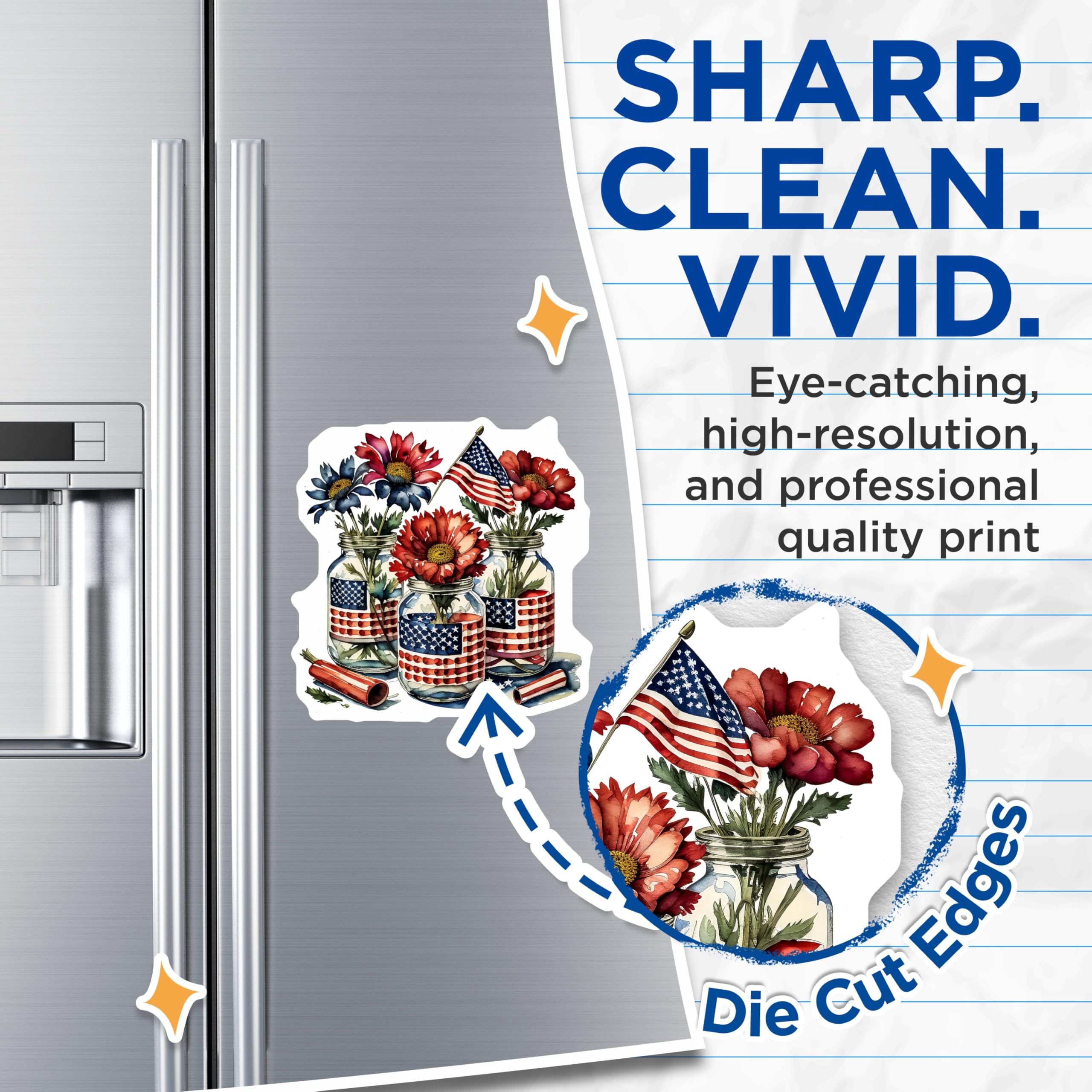 (2 Pack) Fourth of July Magnets - Patriotic Flowers - American Flag Home Decor - 5" On Longest Side - Premium Magnet - for Cars, Refrigerators, Toolboxes, Lockers - Made in USA - MAG16247