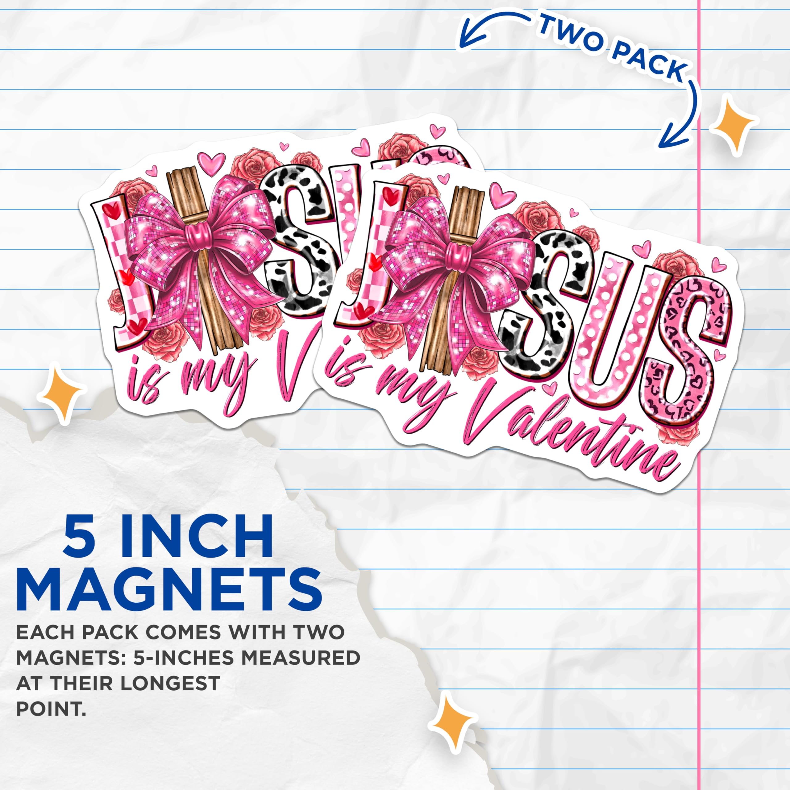 (2 Pack) Jesus Valentine Magnets - Christian Faith Decor - Religious Love Statement - 5 Inches On Longest Side - Thick Durable Magnet - Made in USA - MAG23623