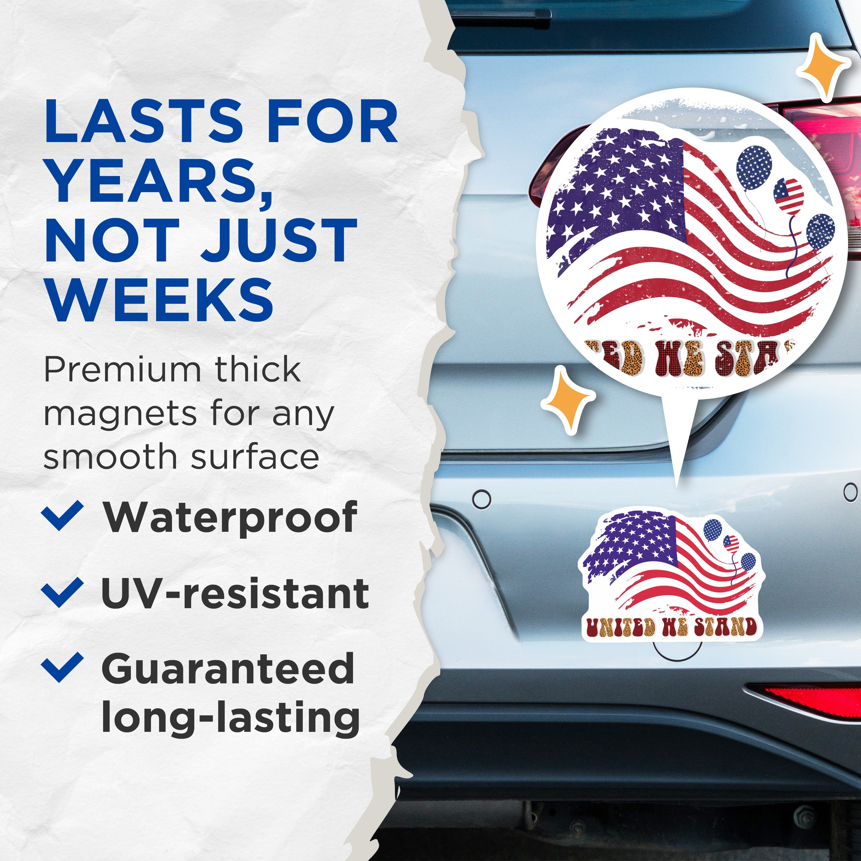 (2 Pack) United We Stand Magnets - American Flag Decor - 4th of July Celebration - Patriotic Fridge Display - 5 Inches On Longest Side - Thick Durable Magnet - Made in USA - MAG38581