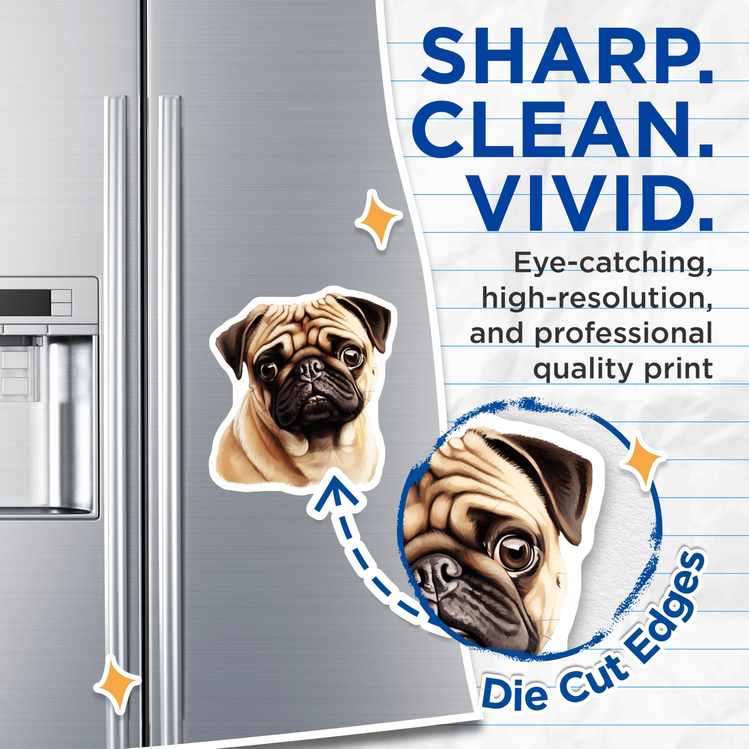 (2 Pack) Pug Dog Magnets - Adorable Fawn Puppy Decor for Fridge - Beloved Pet Animal Lover Refrigerator Art - 5 Inches On Longest Side - Thick Durable Magnet - Made in USA - MAG23990