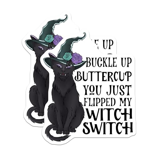 (2 Pack) Witch Switch Magnets - Black Cat - Halloween Fridge Magnets - Inspirational Witch Quote - 5" On Longest Side - for Cars, Fridges, Toolboxes - Made in USA - MAG4168