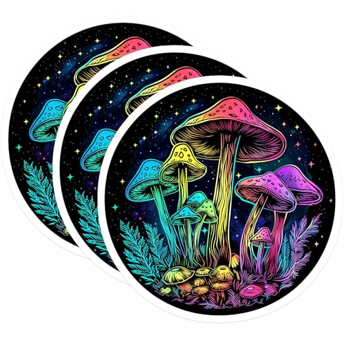 (3 Pack) Mushroom Decals - Psychedelic Art - Colorful Decal- 3 Inches On Longest Side - Easy Peel & Apply - Made in USA - 3MCS5358